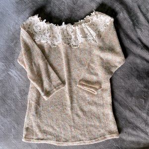 Lace Embroidered off the shoulder sweater / Size S